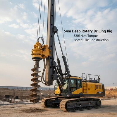 Forage rotatif de 54 m de profondeur avec un couple de 320 kN.m et un diamètre de forage de 2500 mm pour la construction de piles perforées